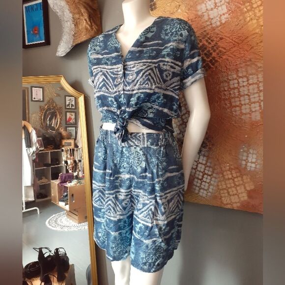Vintage 100% Silk Blue Patterned Co-Ord Set - Picture 8 of 14